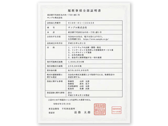 登記全部事項証明サンプル