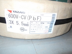 YAZAKI ヤザキ 600V CV(PDF) CVケーブル 黒 3×5.5mm2